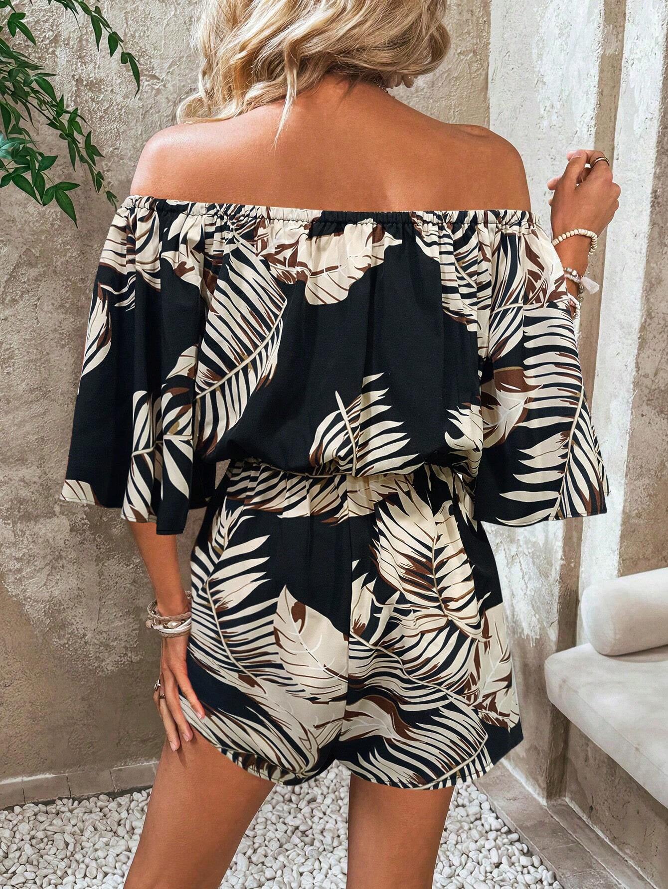 VVZ Women's Printed Off-Shoulder Tie-Waist Romper