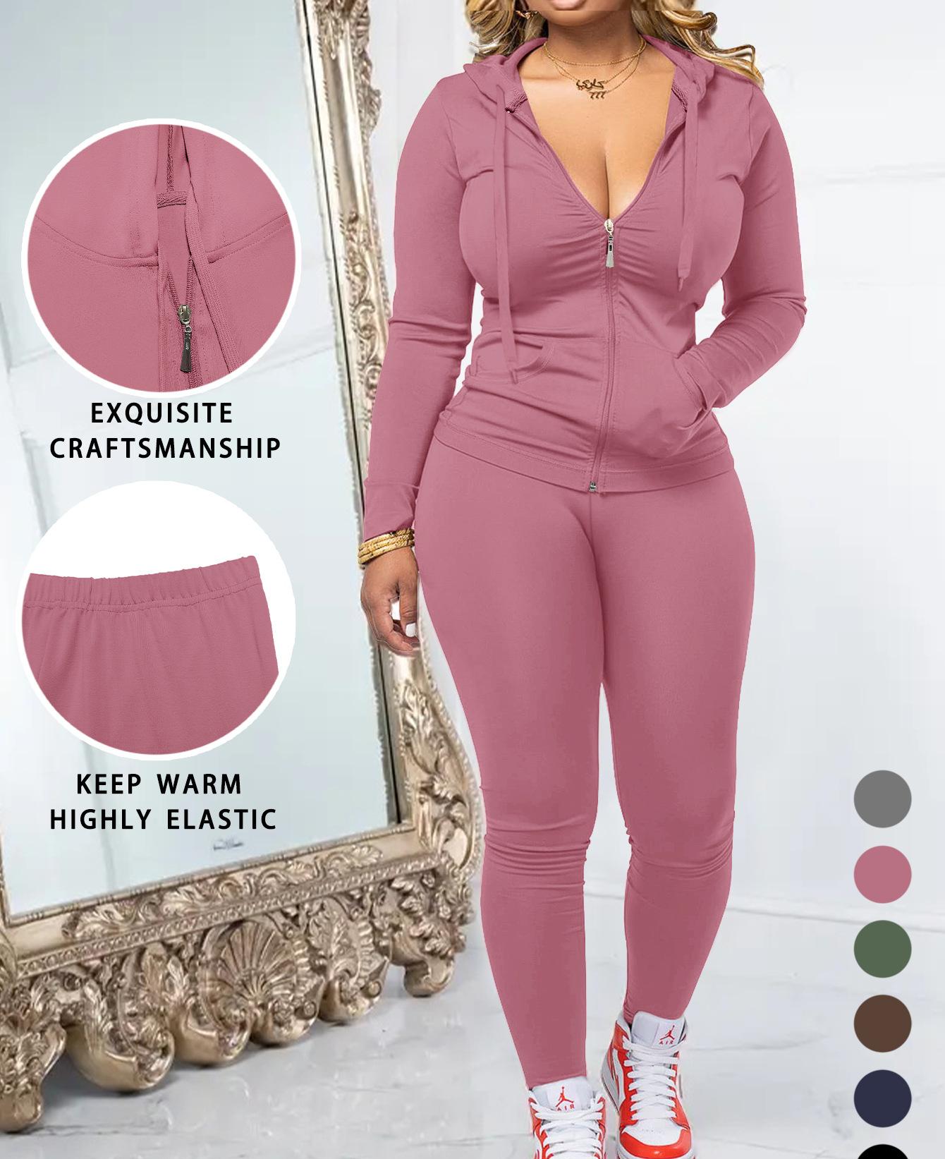 VVZ Women Casual Zip Up Hoodie & Fitness Yoga Jogger Set