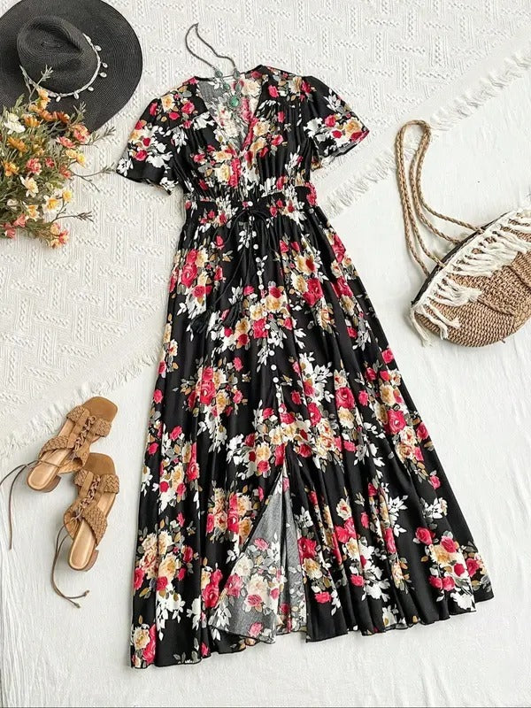 VVZ Women's Floral Front-Button Dress