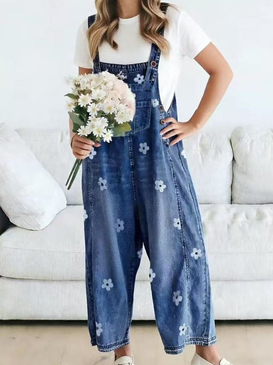 VVZ Cute floral-print denim jumpsuit