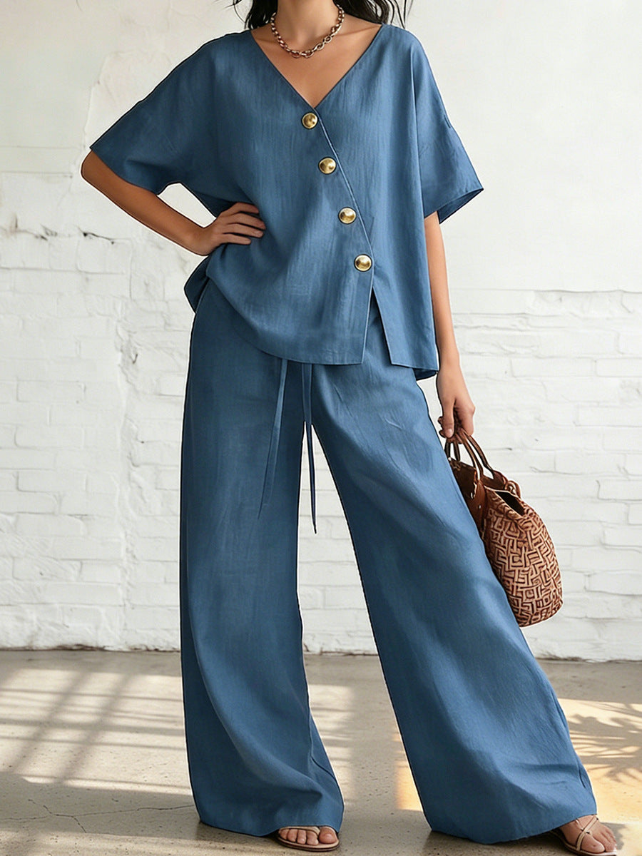 VVZ Loose V-neck short-sleeve top and drawstring trousers