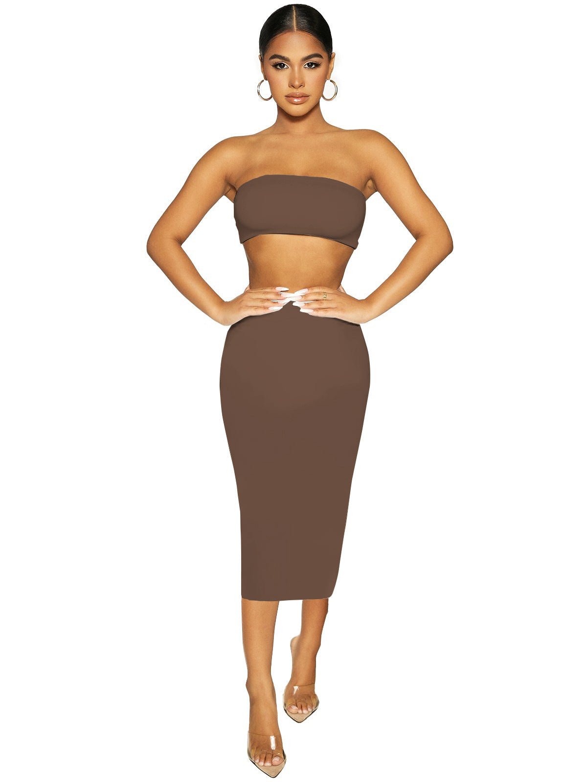 VVZ Women's 2 Counts Solid Backless Crop Tube Top