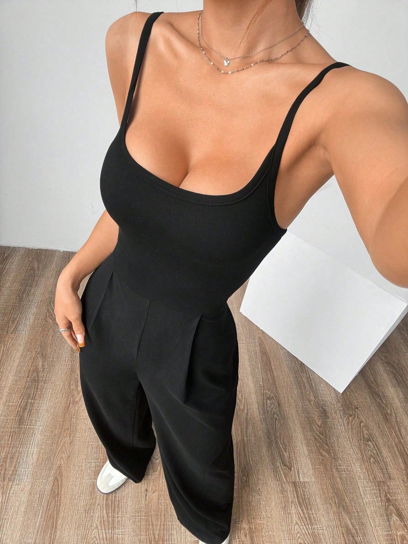 VVZ Women's Solid-Color Backless Pleated Spaghetti-Strap Jumpsuit