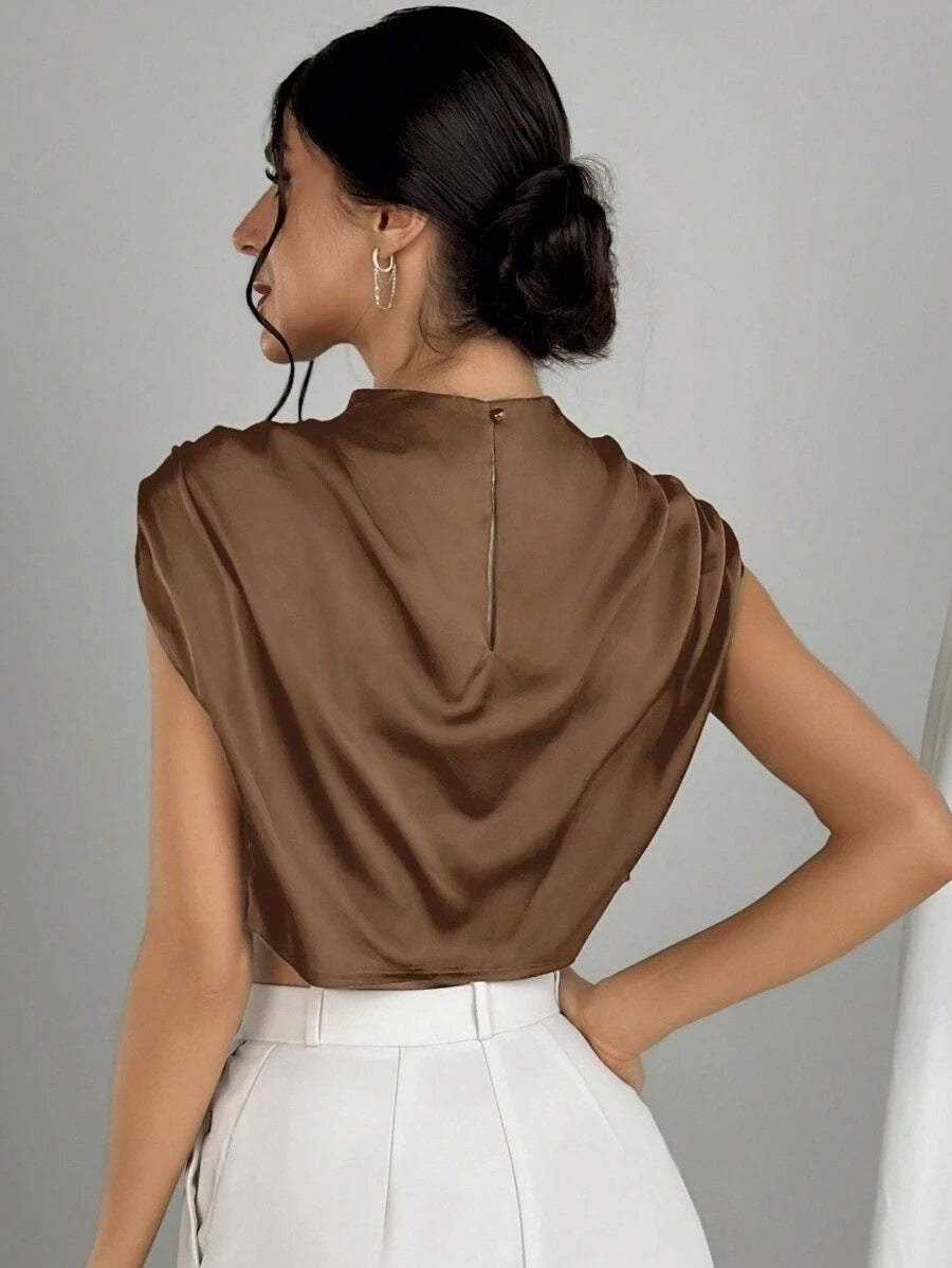 VVZ Women's Solid-Color Satin Cropped Shirt
