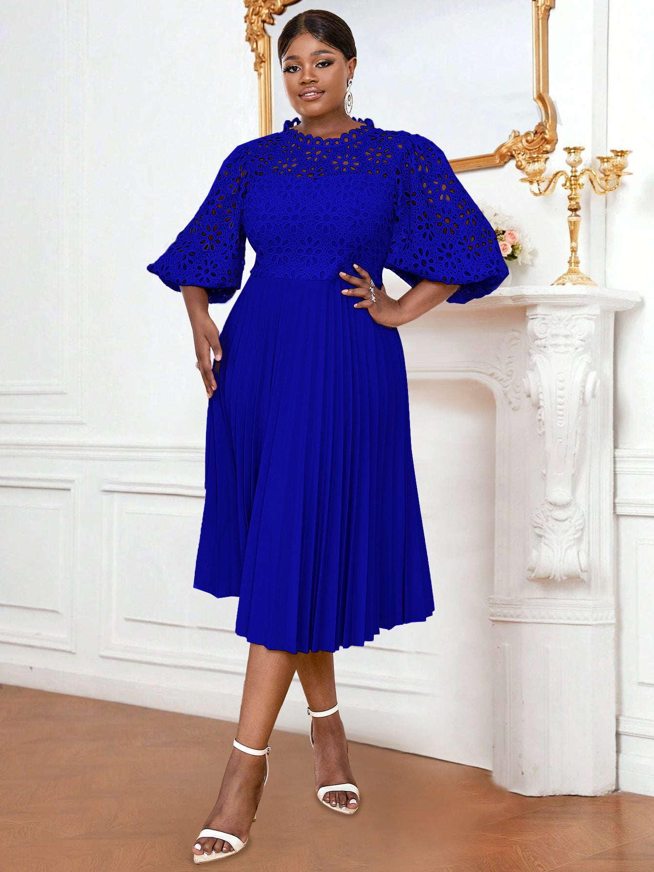 VVZ Solid-Color Open-Front Crocheted Lace Shawl Dress