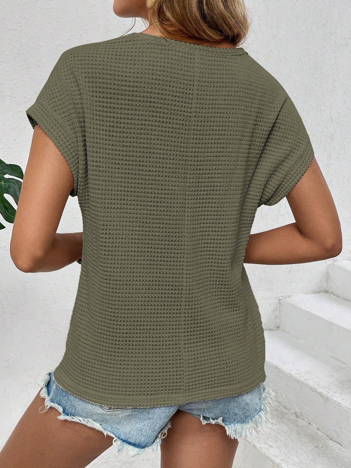 VVZ Crew Neck, Short-Sleeve, Waffle-Knit Openwork Shirt