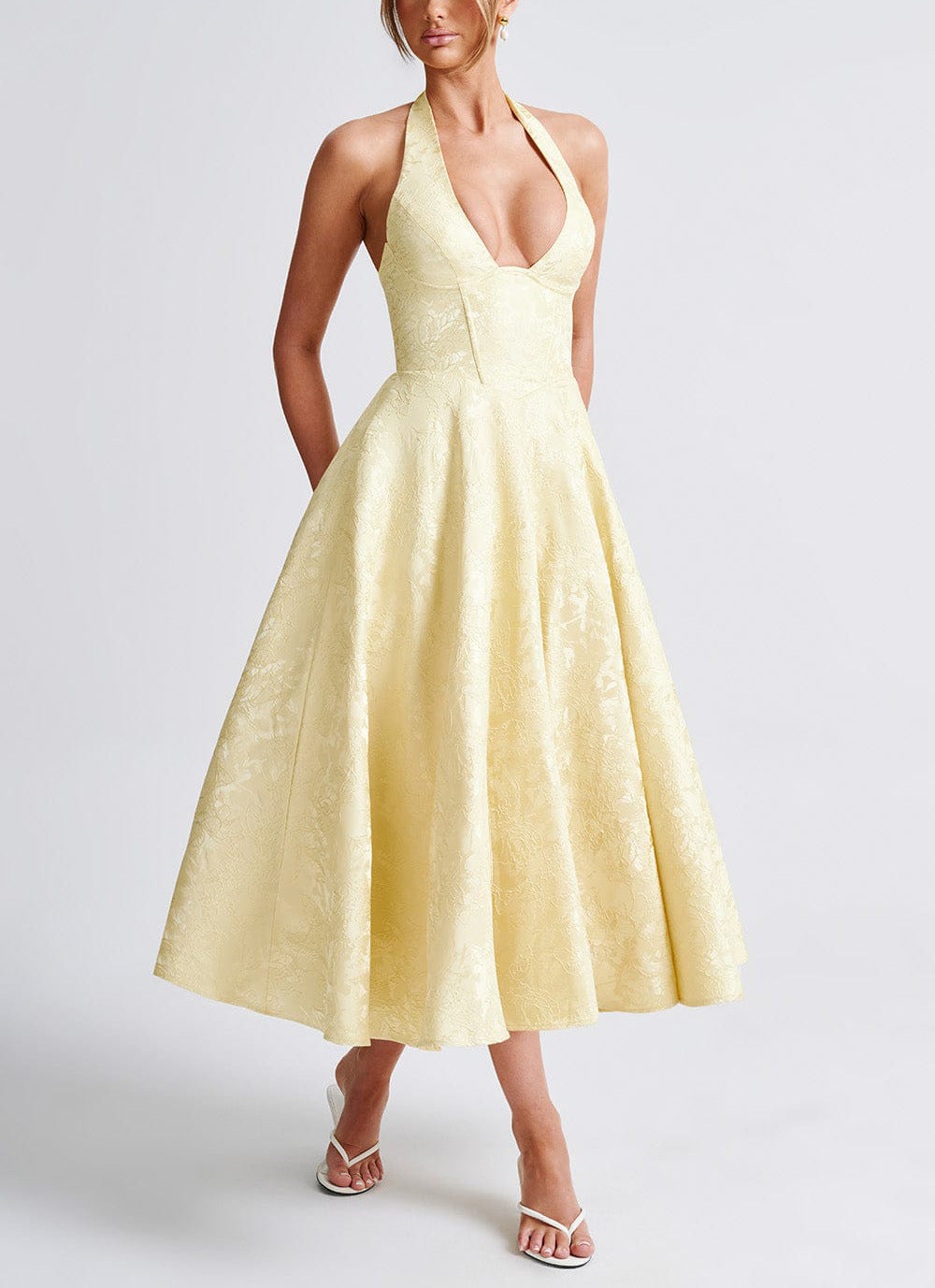 VVZ V-Neck Halter Jacquard Dress