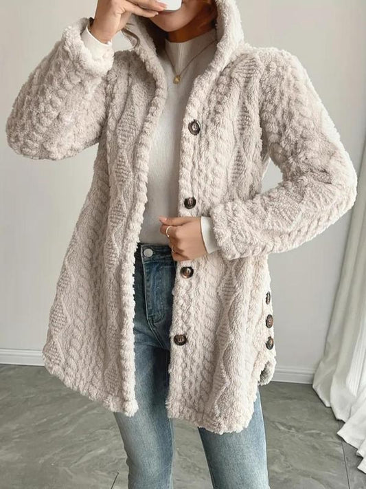 VVZ Women's Fall Winter Warm Fashion Jacquard Hooded Cardigan Long Sleeve Coat