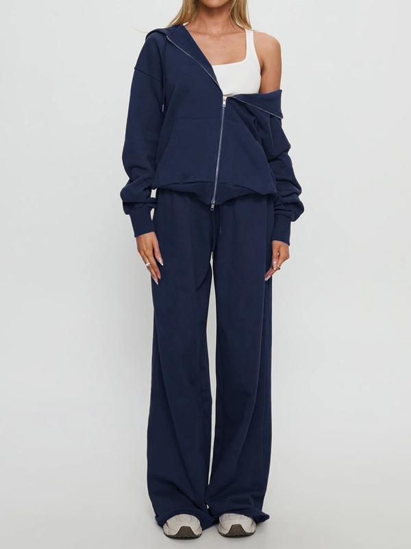 VVZ Women Fall Winter Long Sleeve Zipper Hoodie & Pants 2 Piece Set