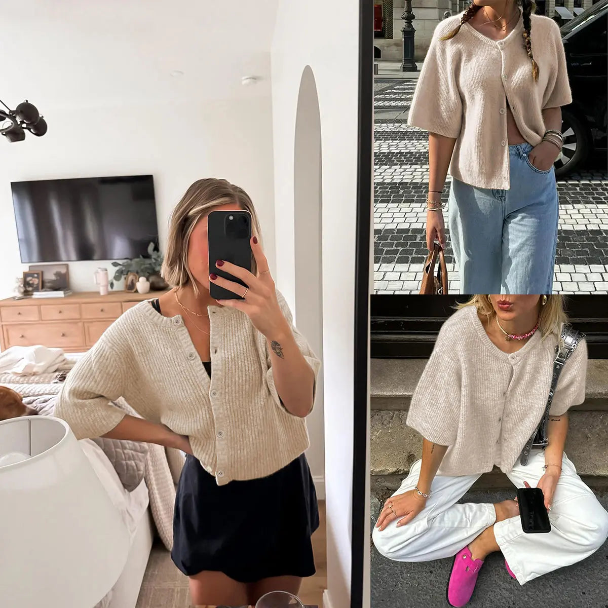 VVZ Women's Short-Sleeve Cardigan Sweater