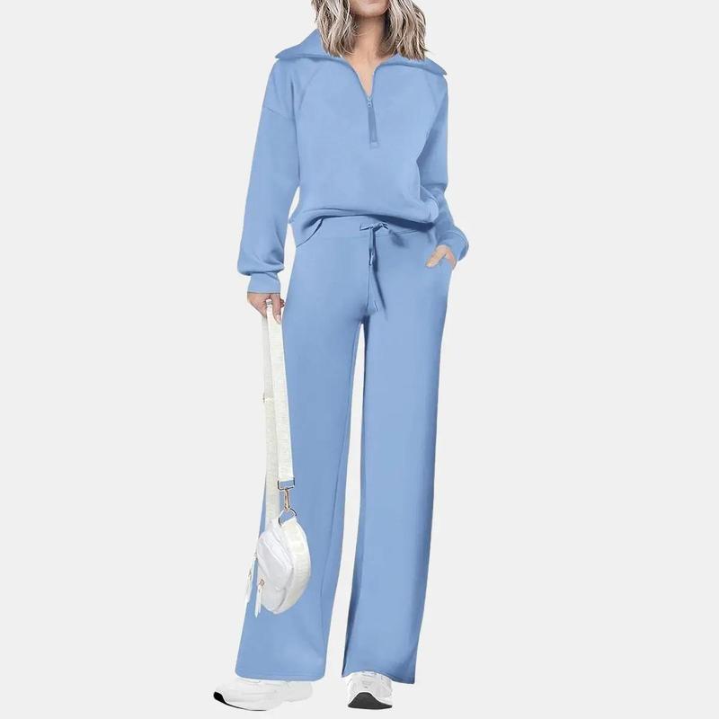 VVZ Women's Casual 2-Piece Sweatsuit Set - Half Zip Pullover Sweatshirt & Wide Leg Pants