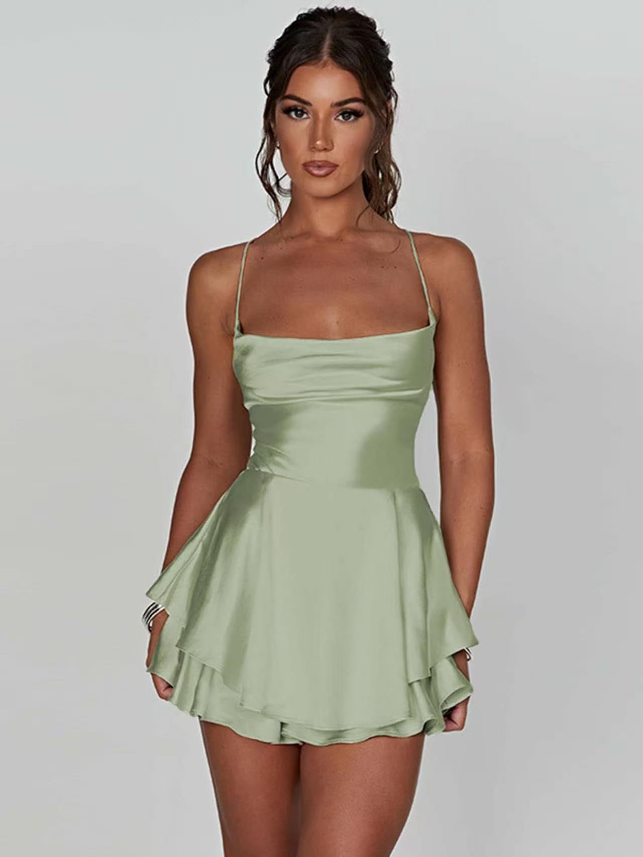 VVZ Elegant Cowl-Neck Sleeveless A-Line Mini Dress