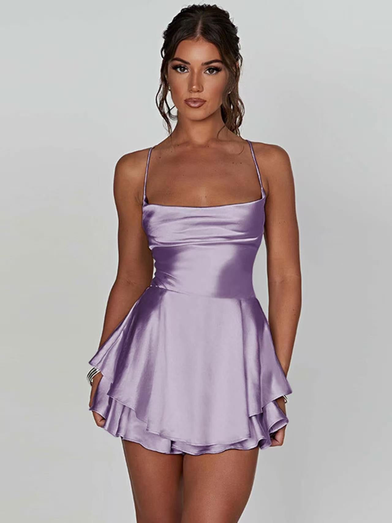 VVZ Elegant Cowl-Neck Sleeveless A-Line Mini Dress