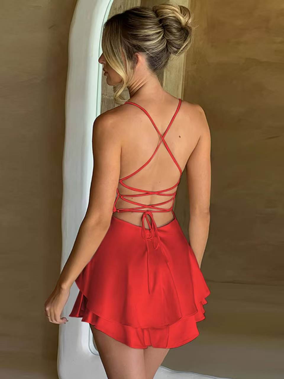 VVZ Elegant Cowl-Neck Sleeveless A-Line Mini Dress