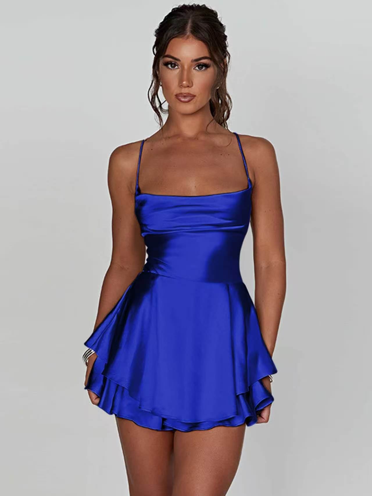 VVZ Elegant Cowl-Neck Sleeveless A-Line Mini Dress