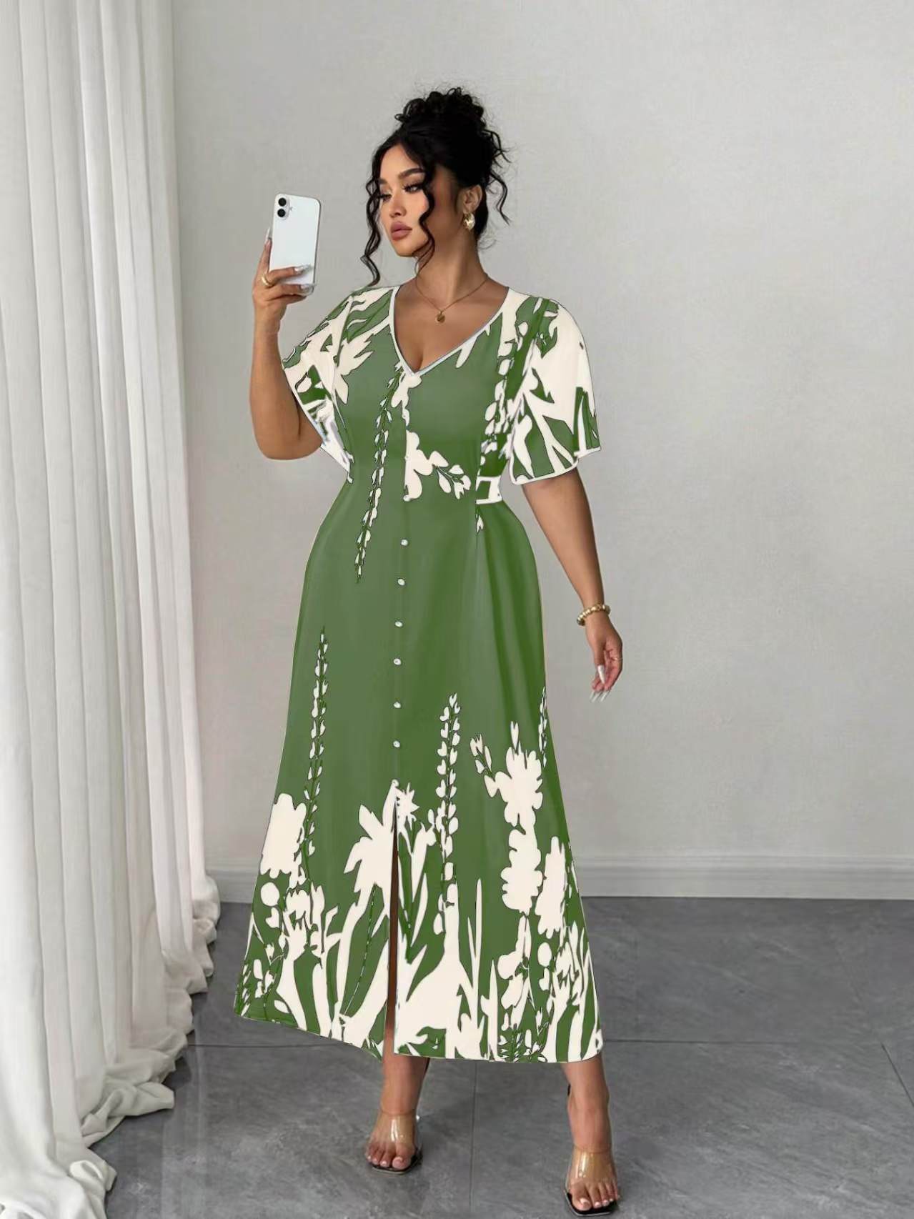 VVZ Elegant Plus Size Printed Dress