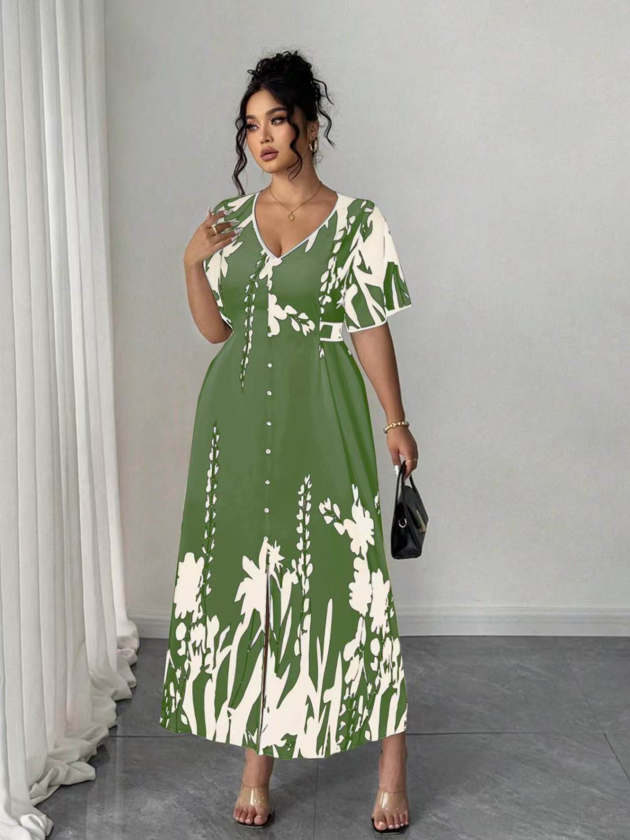VVZ Elegant Plus Size Printed Dress
