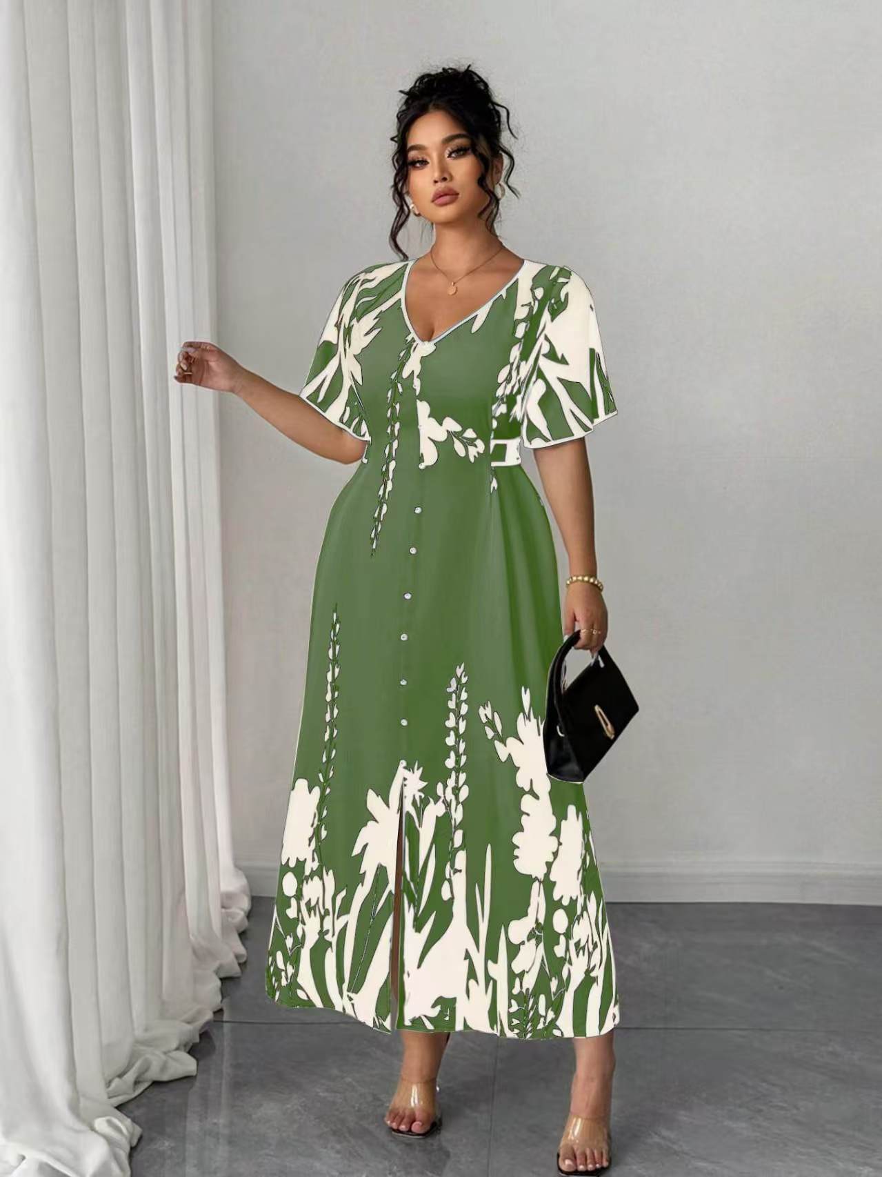 VVZ Elegant Plus Size Printed Dress