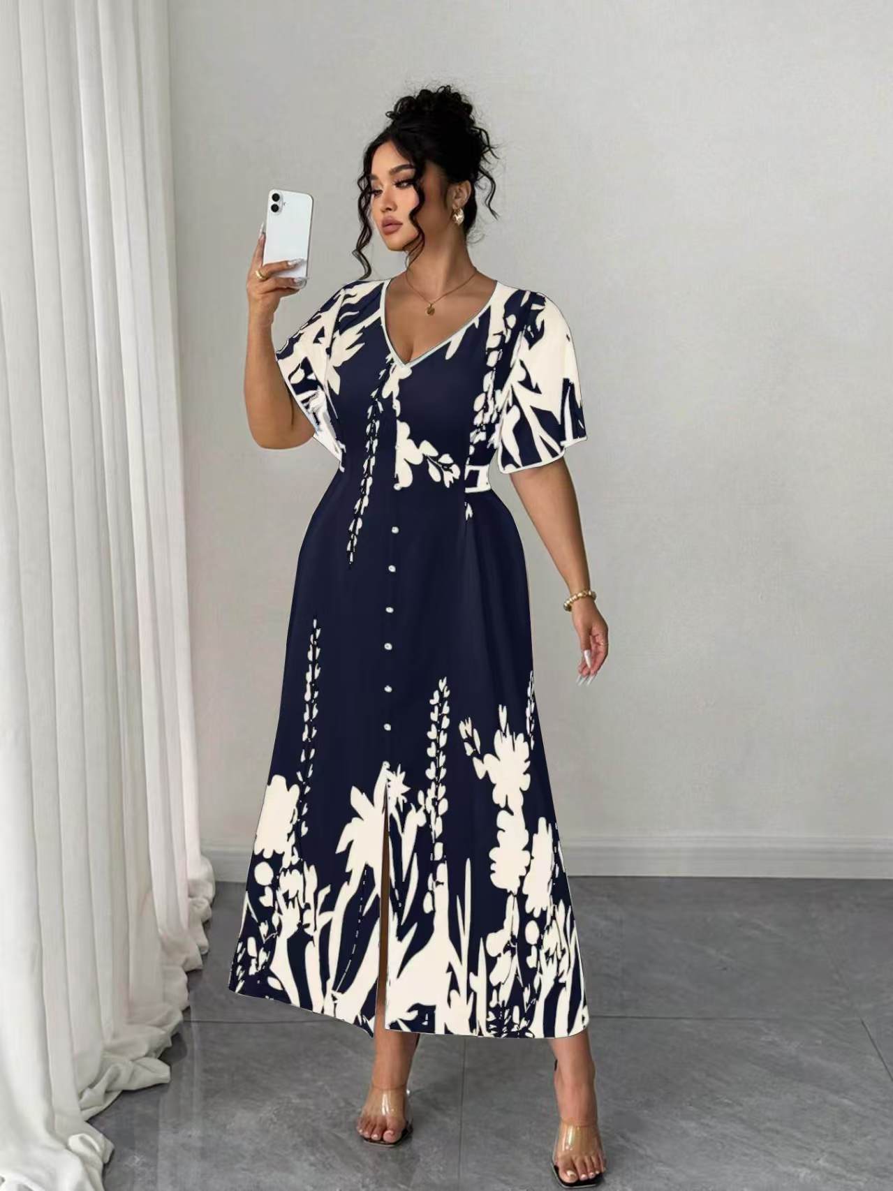 VVZ Elegant Plus Size Printed Dress