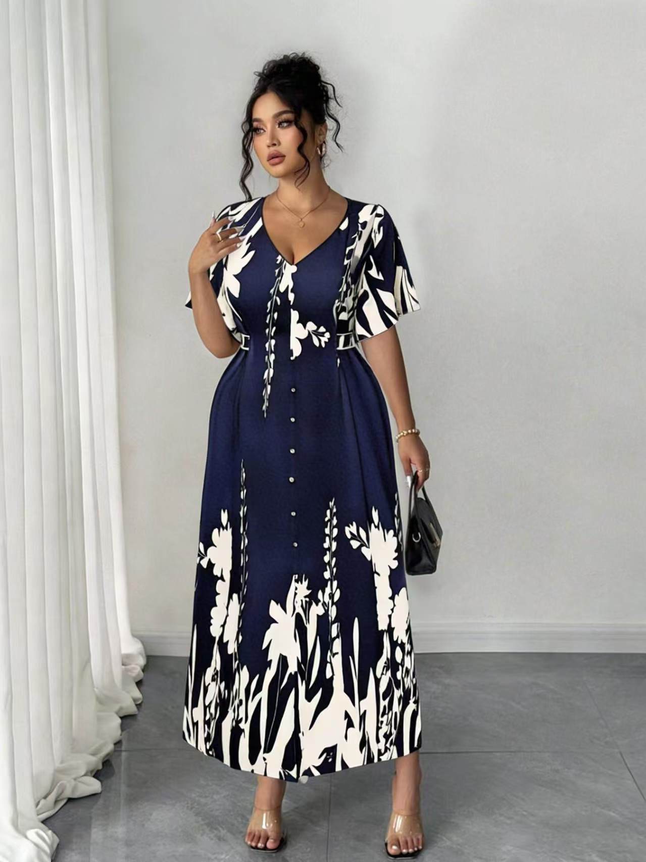 VVZ Elegant Plus Size Printed Dress