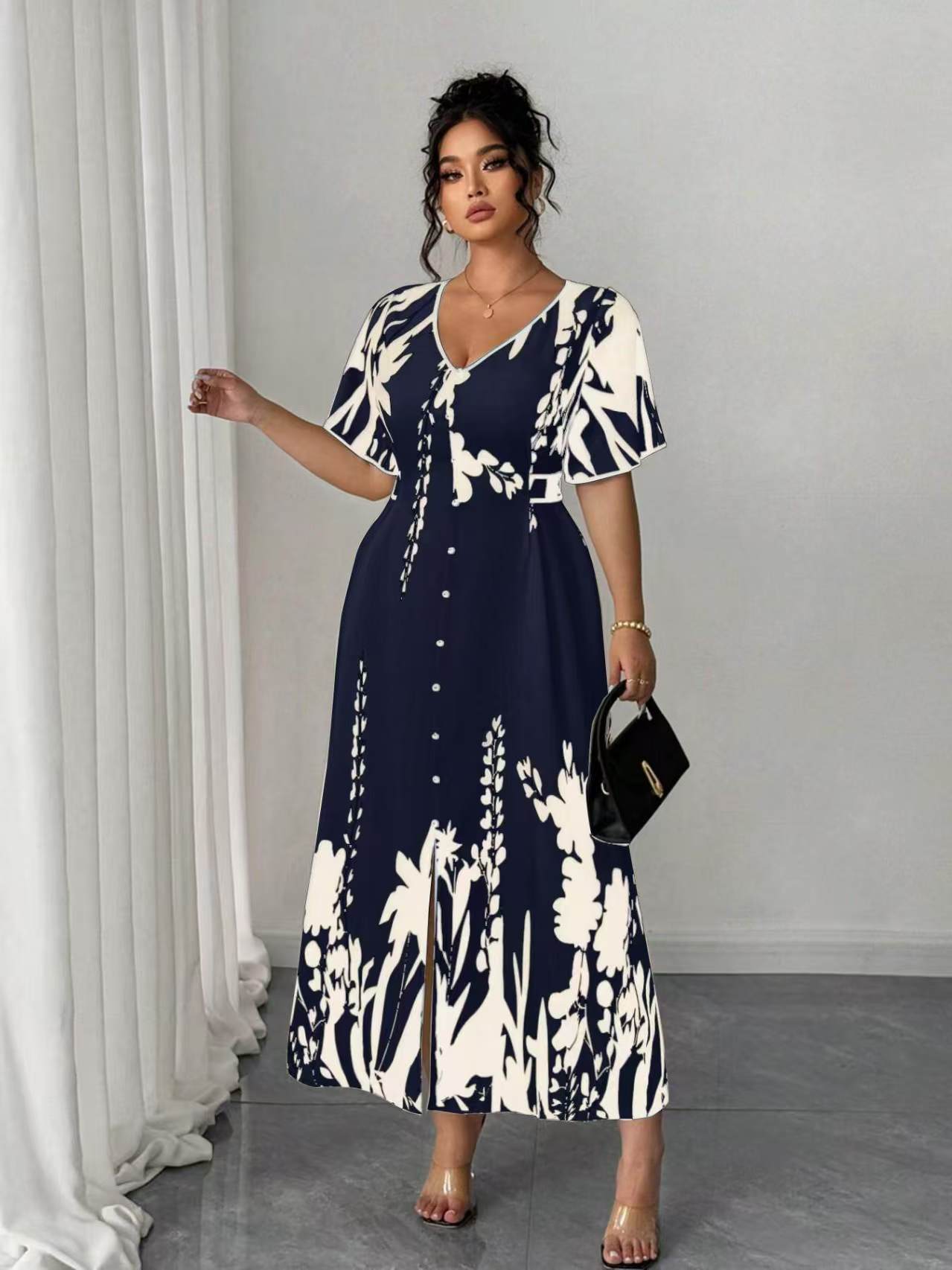 VVZ Elegant Plus Size Printed Dress