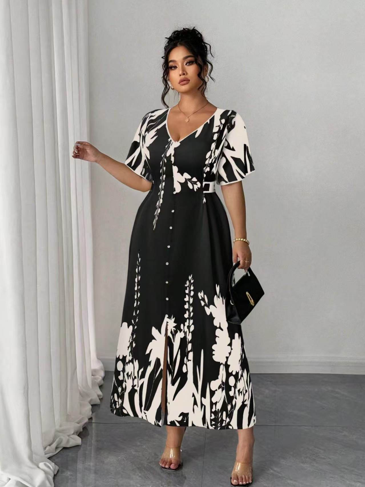 VVZ Elegant Plus Size Printed Dress