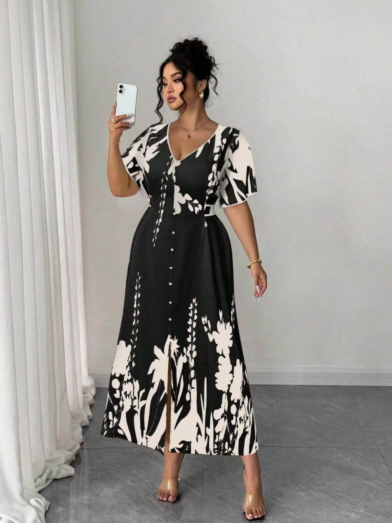 VVZ Elegant Plus Size Printed Dress
