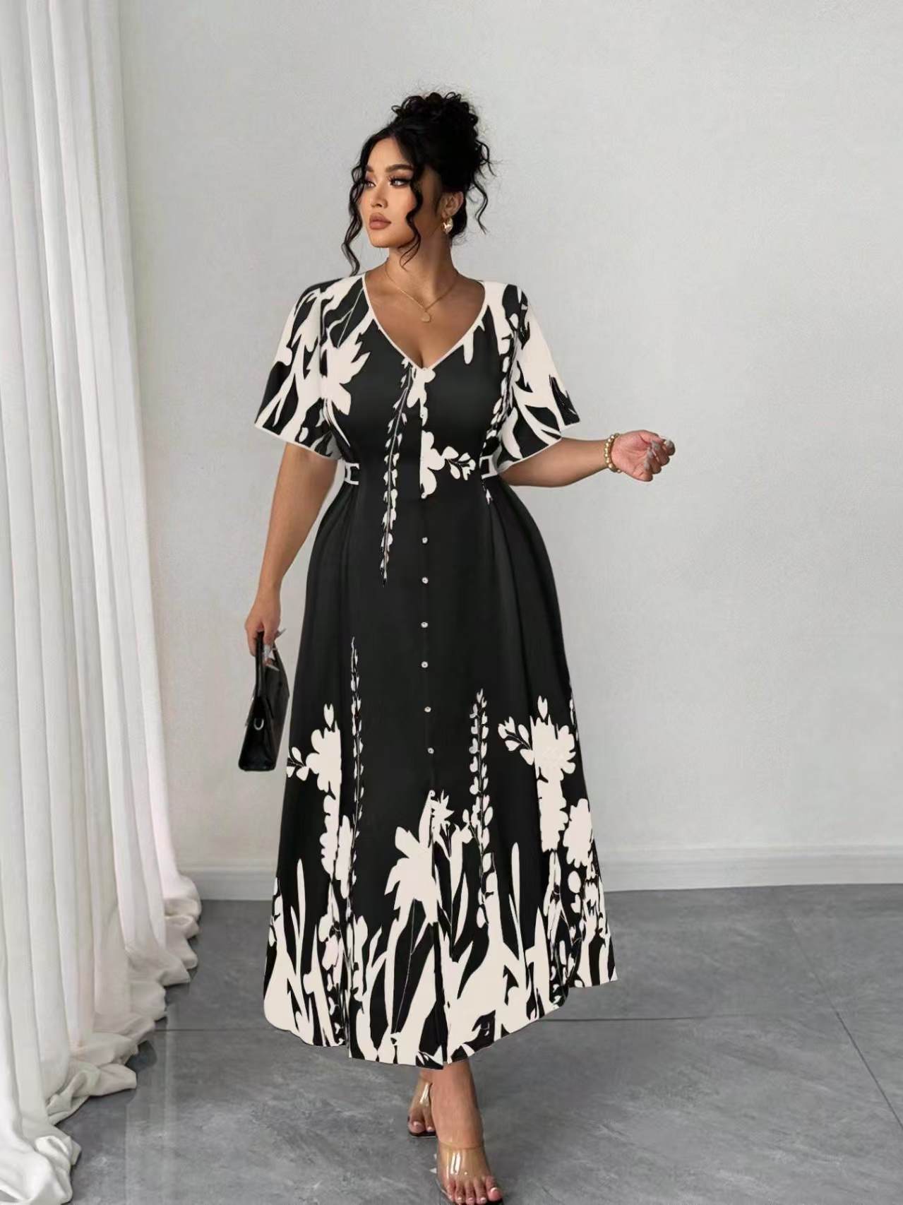 VVZ Elegant Plus Size Printed Dress