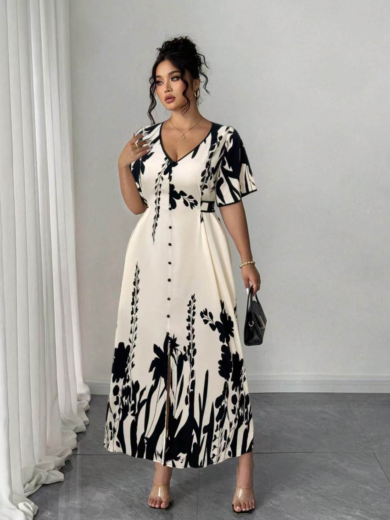 VVZ Elegant Plus Size Printed Dress