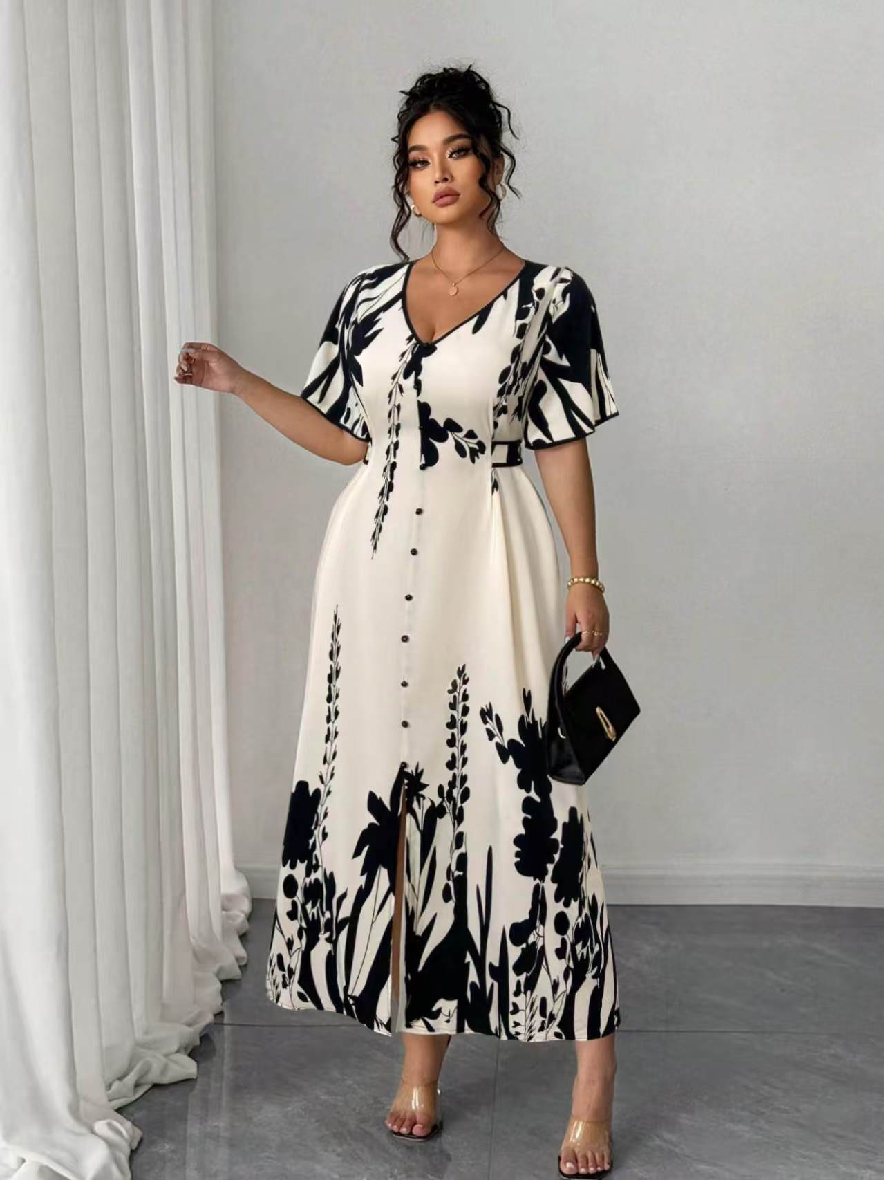 VVZ Elegant Plus Size Printed Dress