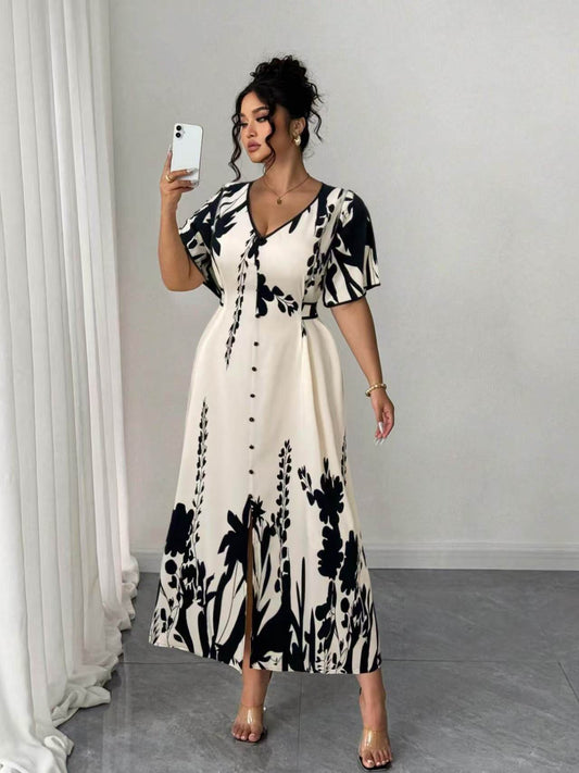 VVZ Elegant Plus Size Printed Dress