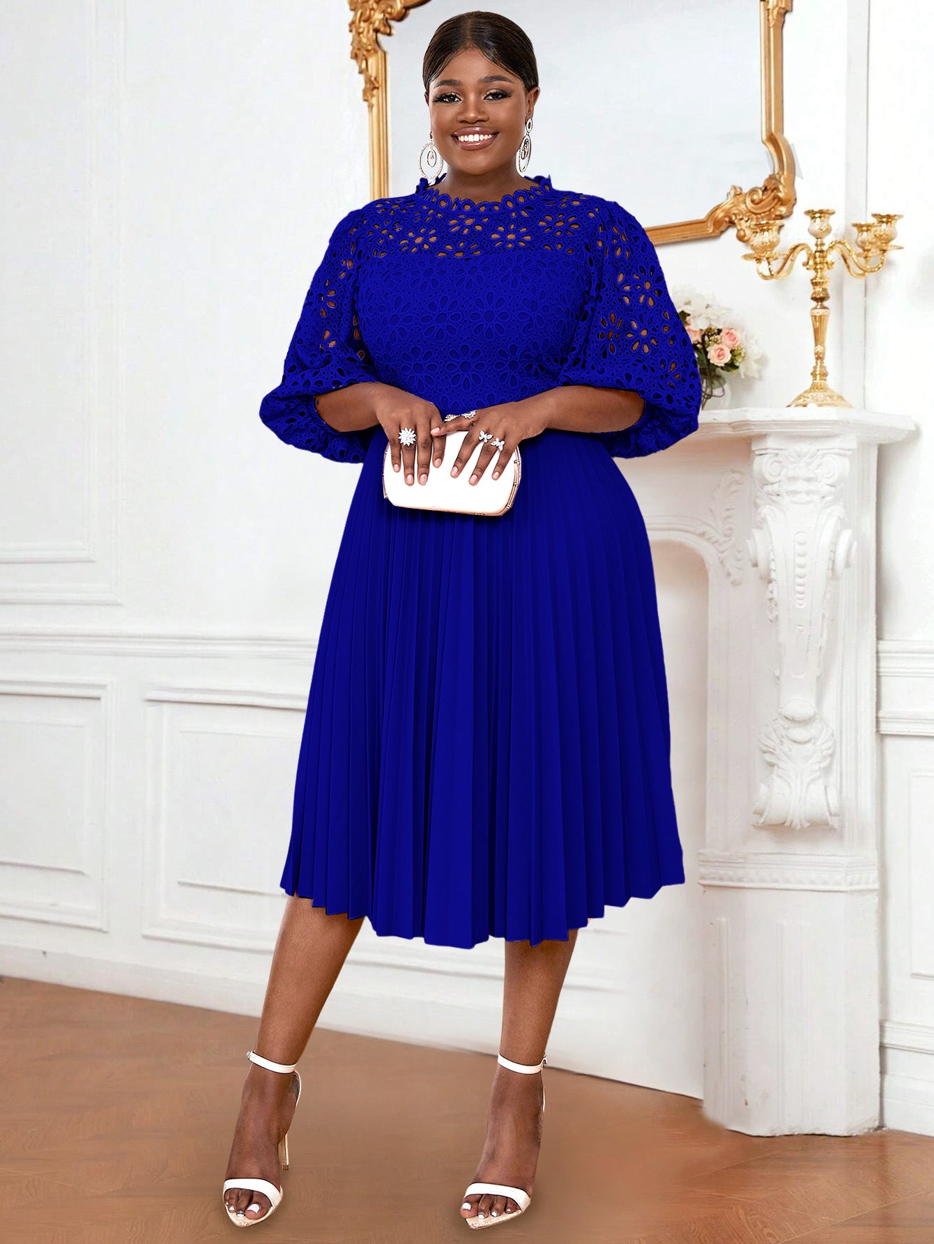 VVZ Solid-Color Open-Front Crocheted Lace Shawl Dress