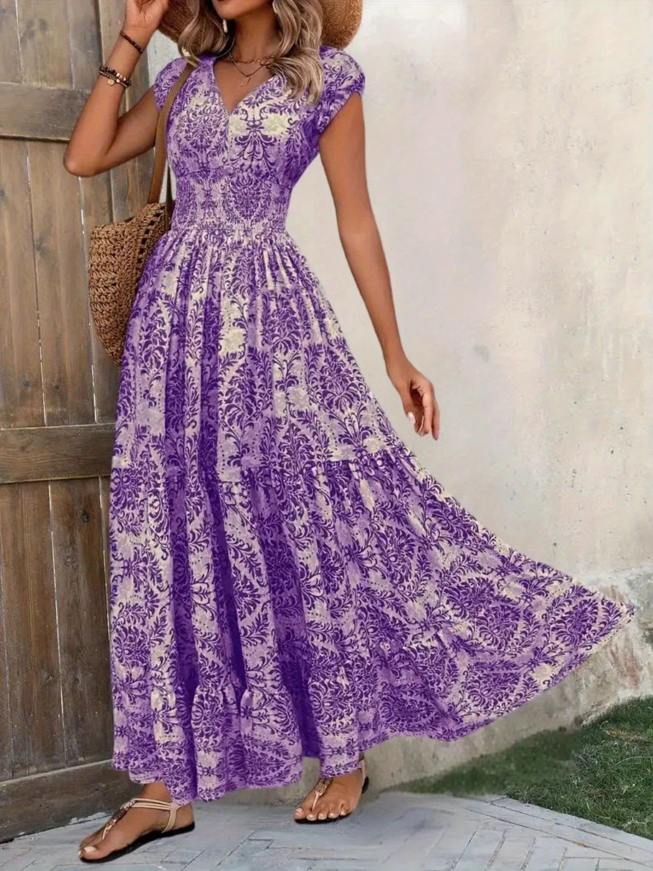VVZ Women's All-Over Print Pleated Dress