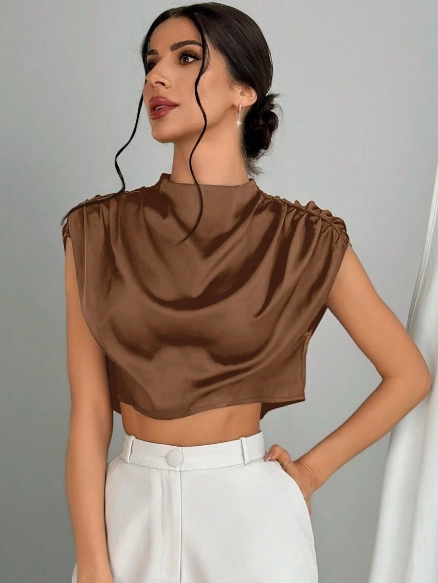 VVZ Women's Solid-Color Satin Cropped Shirt
