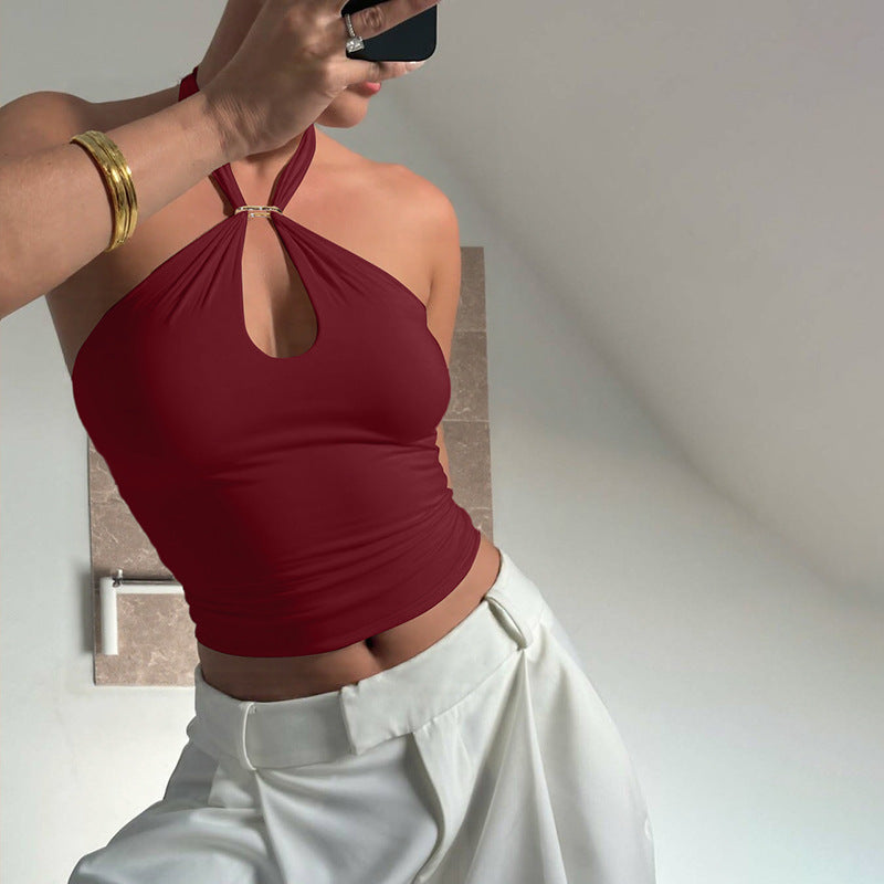 VVZ Women's Solid-Color Backless Halter Top