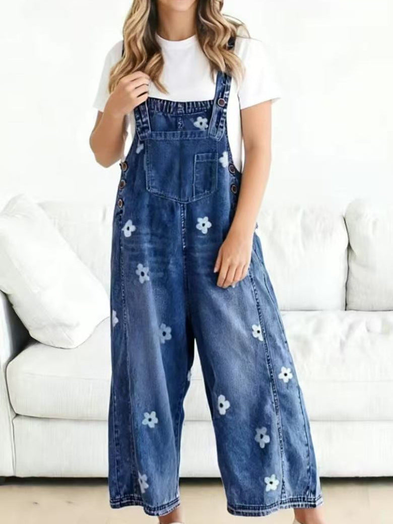 VVZ Cute floral-print denim jumpsuit