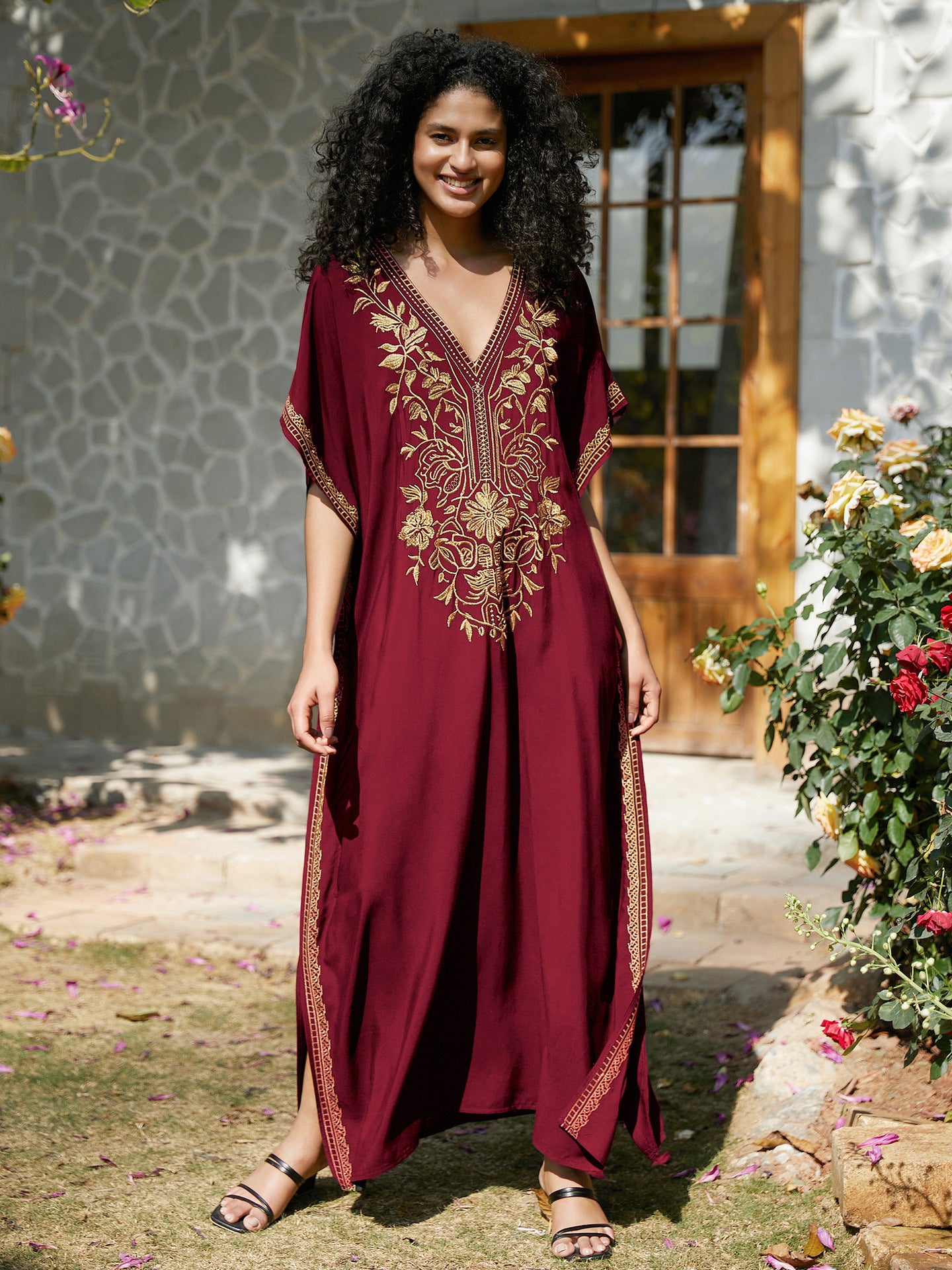 VVZ Elegant Summer V-Neck Half-Sleeve Maxi Dress
