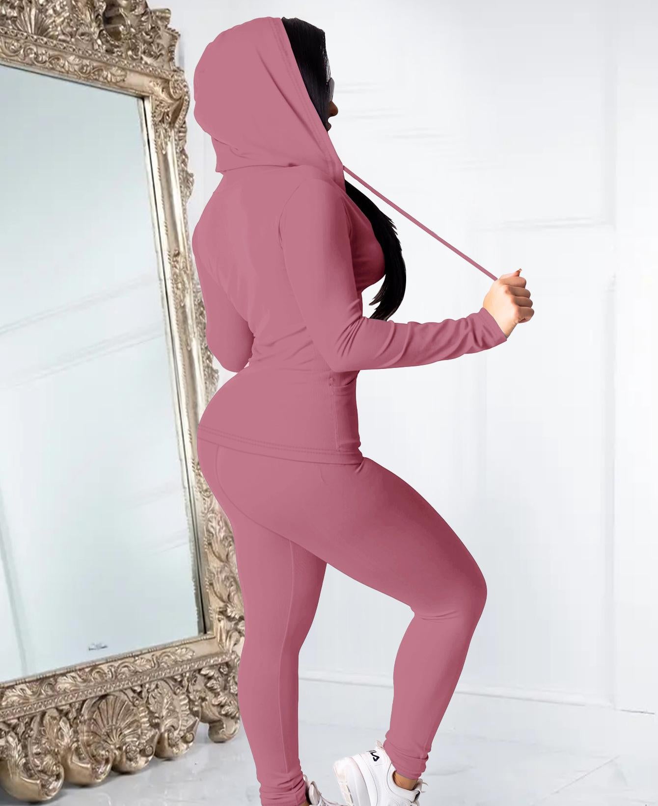 VVZ Women Casual Zip Up Hoodie & Fitness Yoga Jogger Set