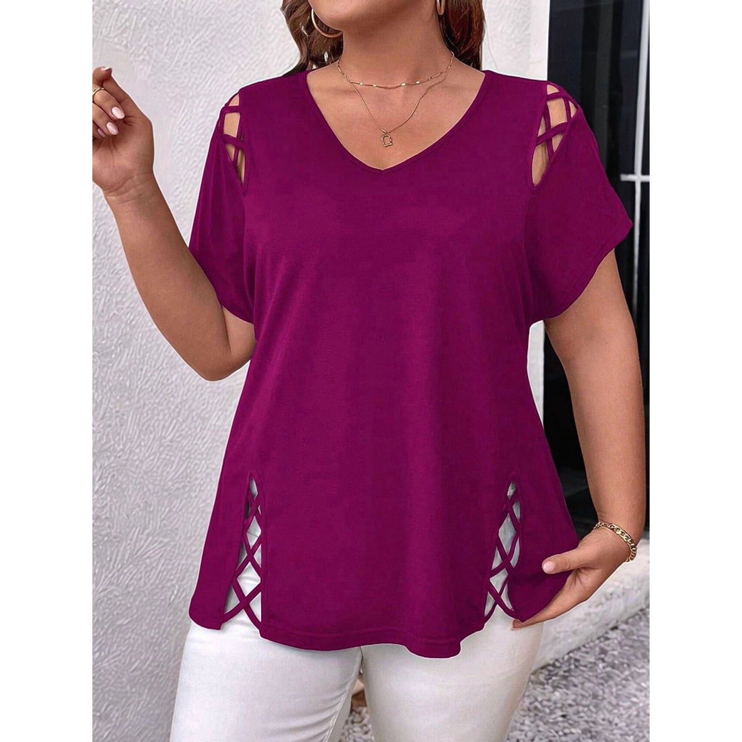 VVZ Plus-Size Short-Sleeve Off-Shoulder T-Shirt