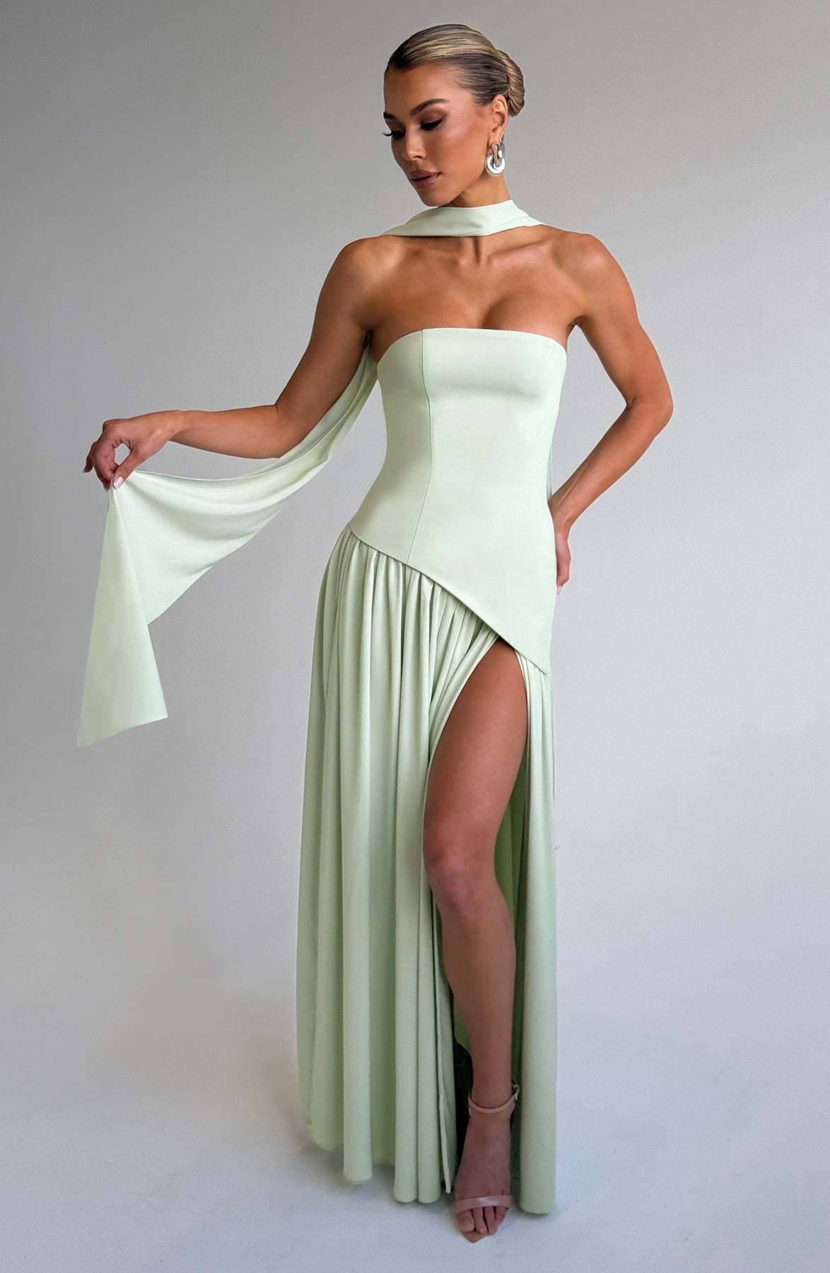 VVZ Women's Solid-Color Strapless Slit Dress