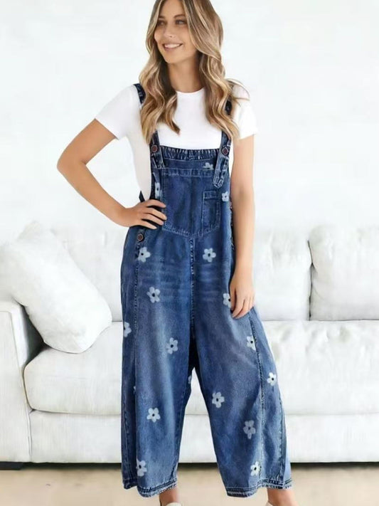VVZ Cute floral-print denim jumpsuit