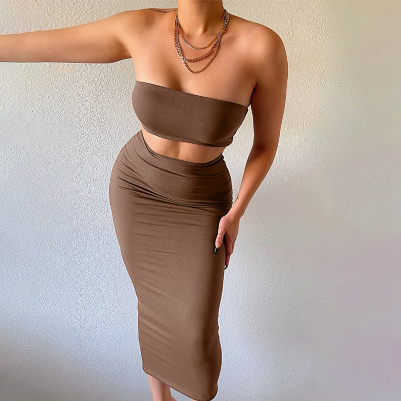 VVZ Women's 2 Counts Solid Backless Crop Tube Top