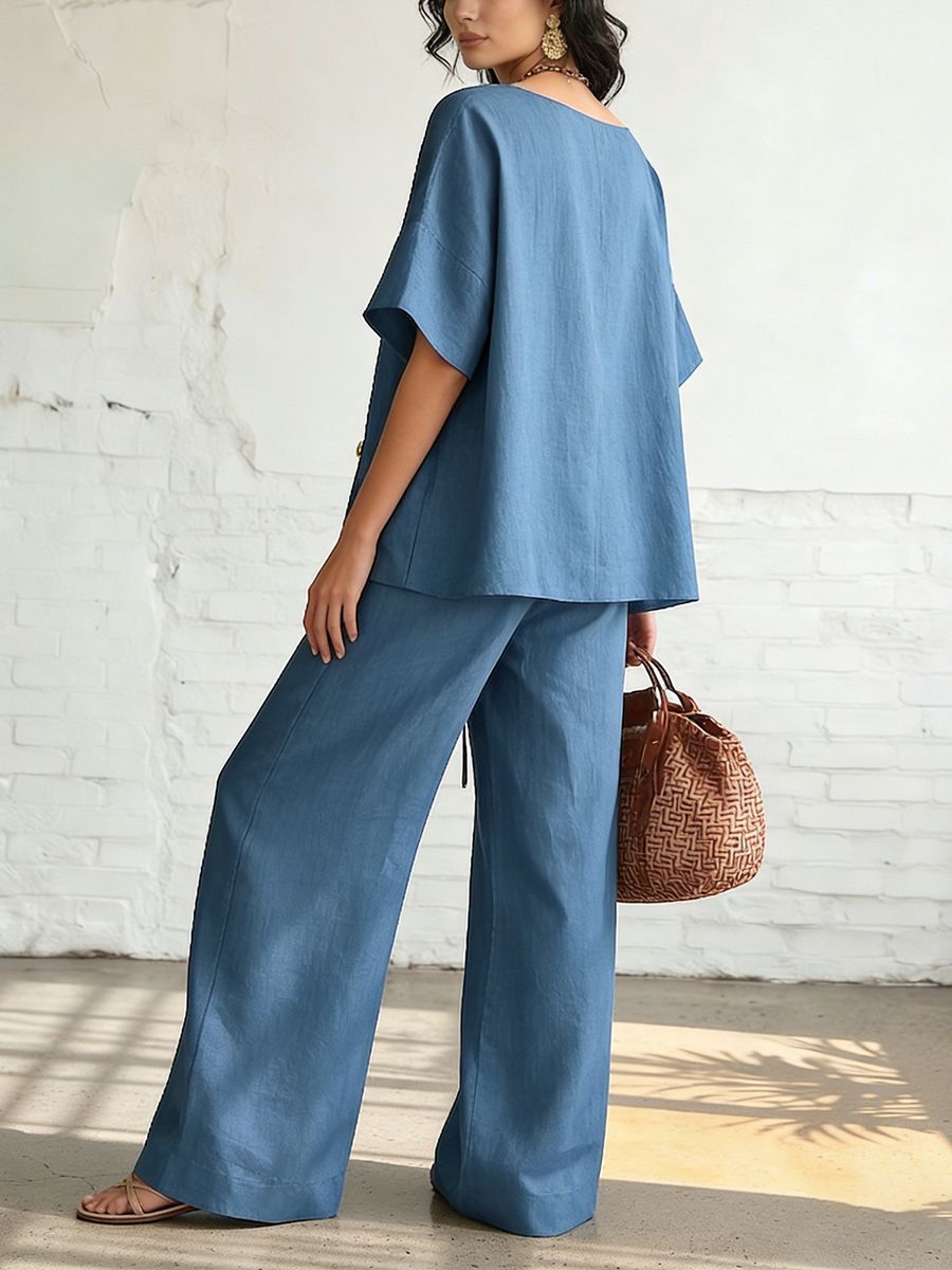 VVZ Loose V-neck short-sleeve top and drawstring trousers
