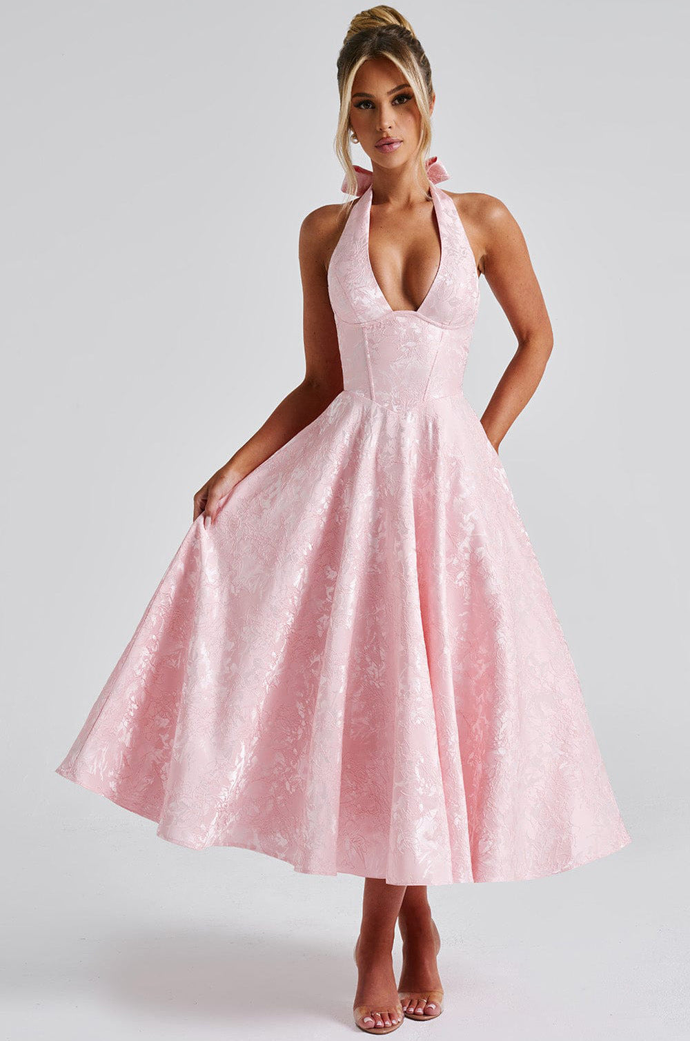 VVZ V-Neck Halter Jacquard Dress