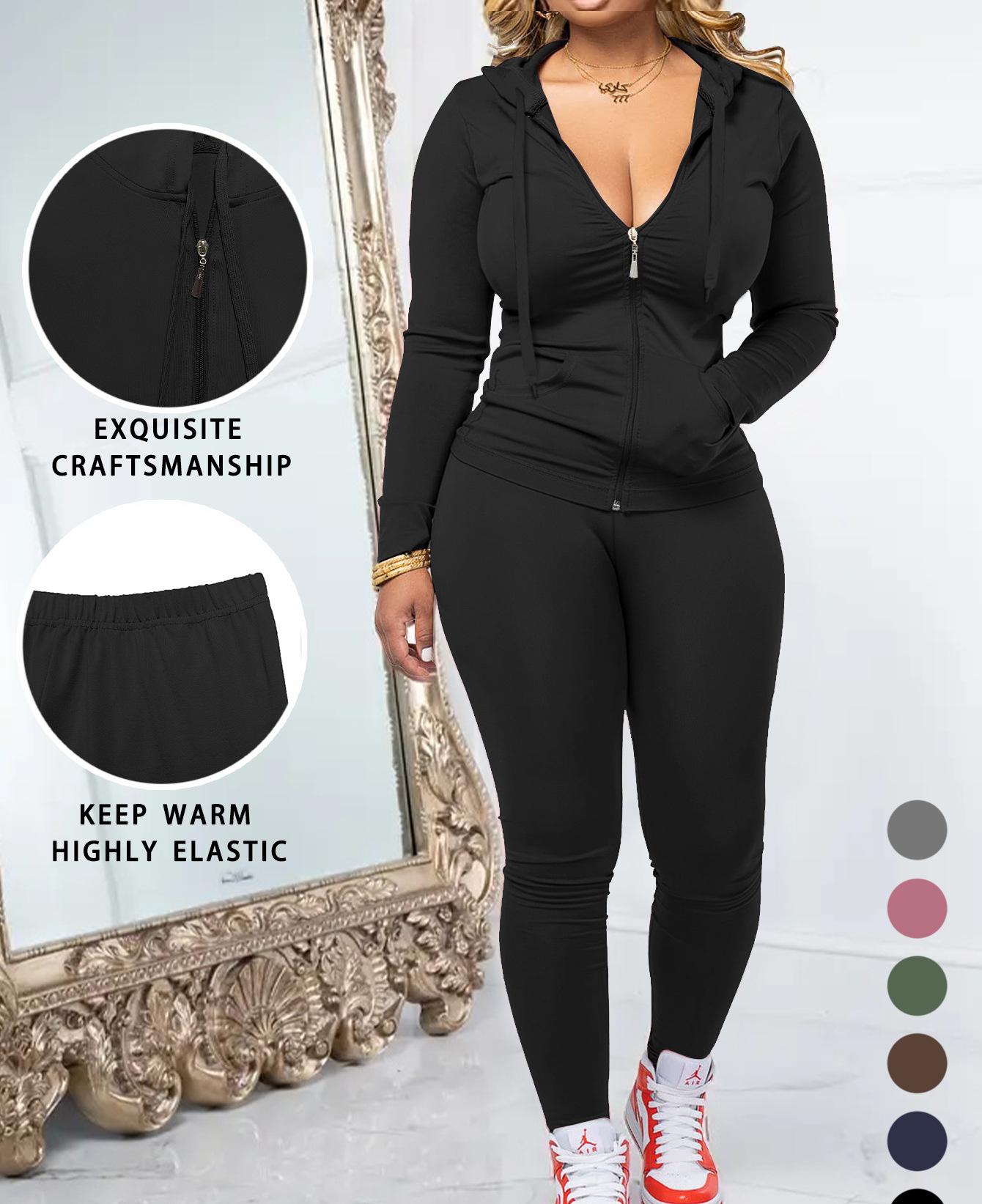 VVZ Women Casual Zip Up Hoodie & Fitness Yoga Jogger Set