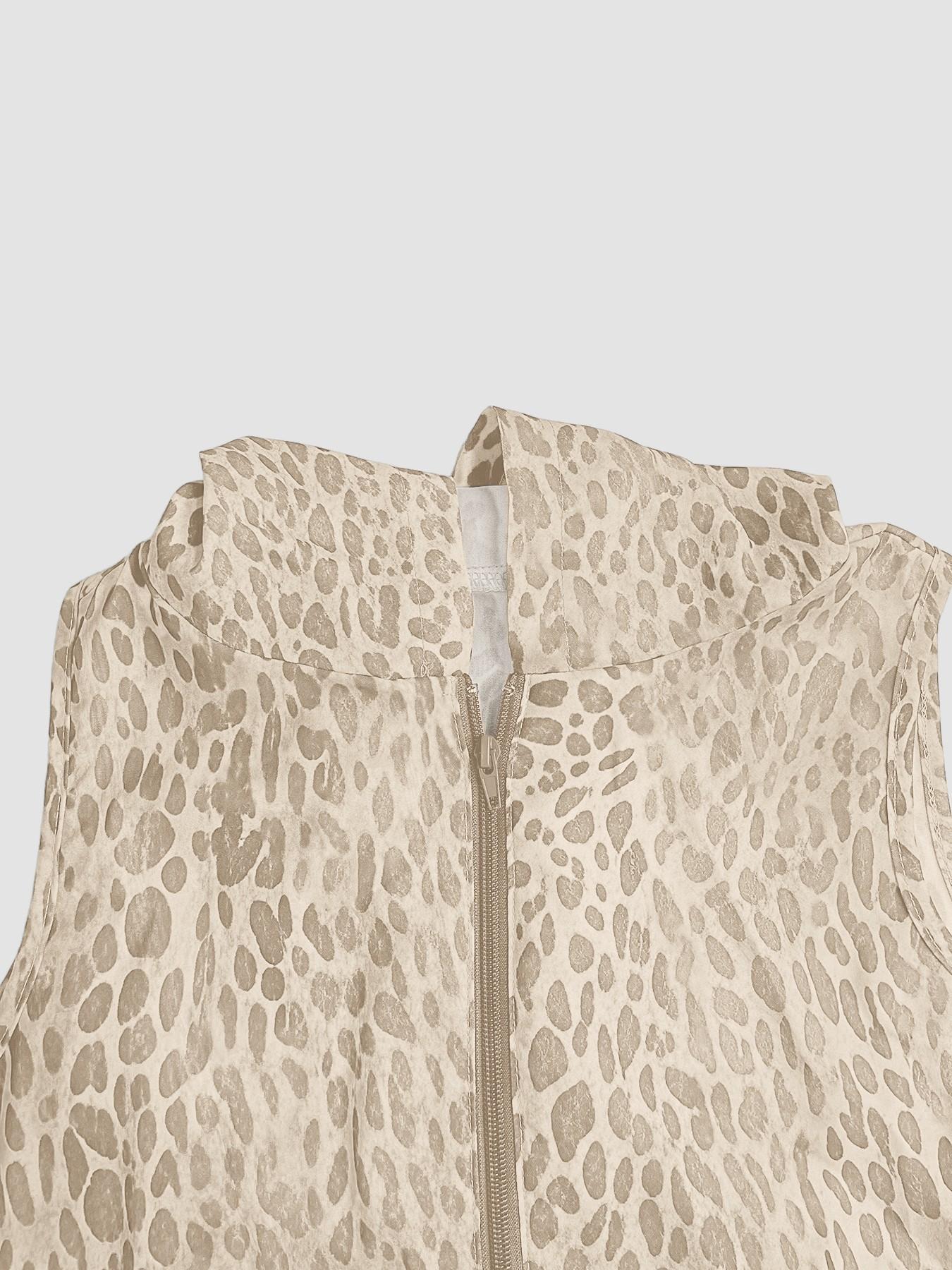 VVZ Women's Summer Leopard Print Hooded Zip-Up Jumpsuit