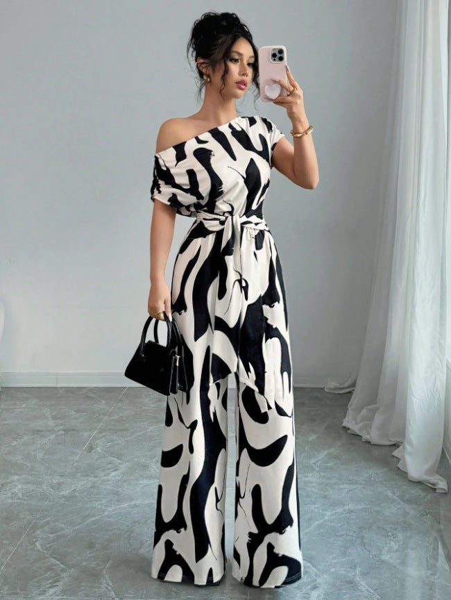 VVZ Women's Printed Lace-up Jumpsuit