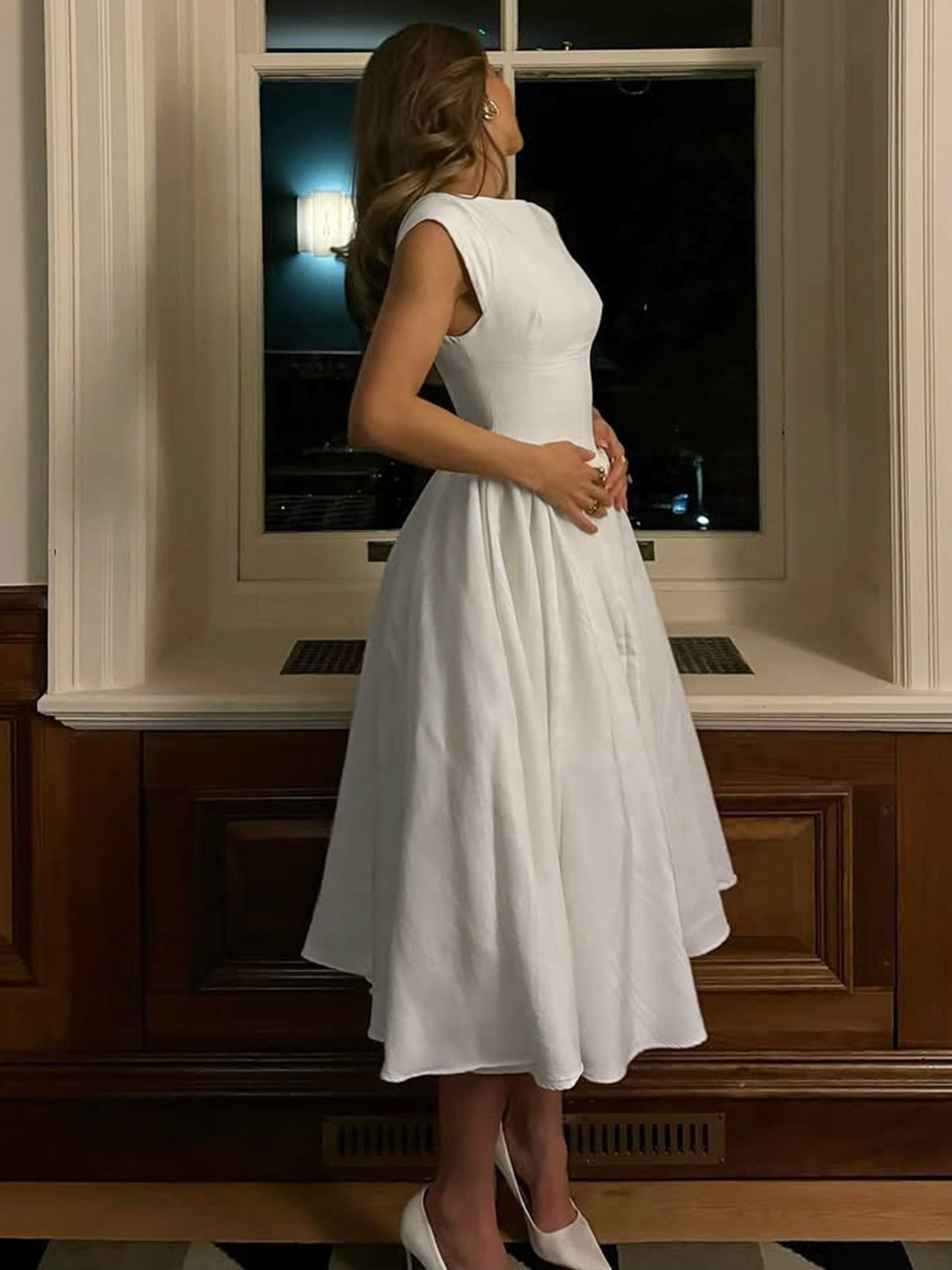 VVZ Women's Solid-Color Cutout Backless A-Line Dress
