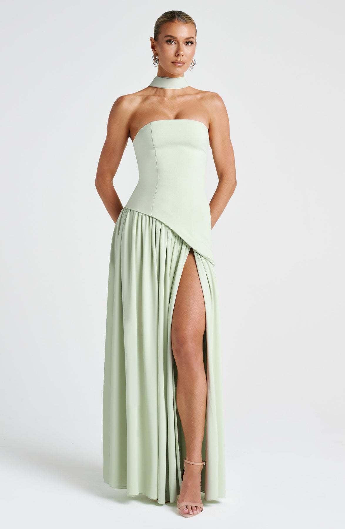 VVZ Women's Solid-Color Strapless Slit Dress