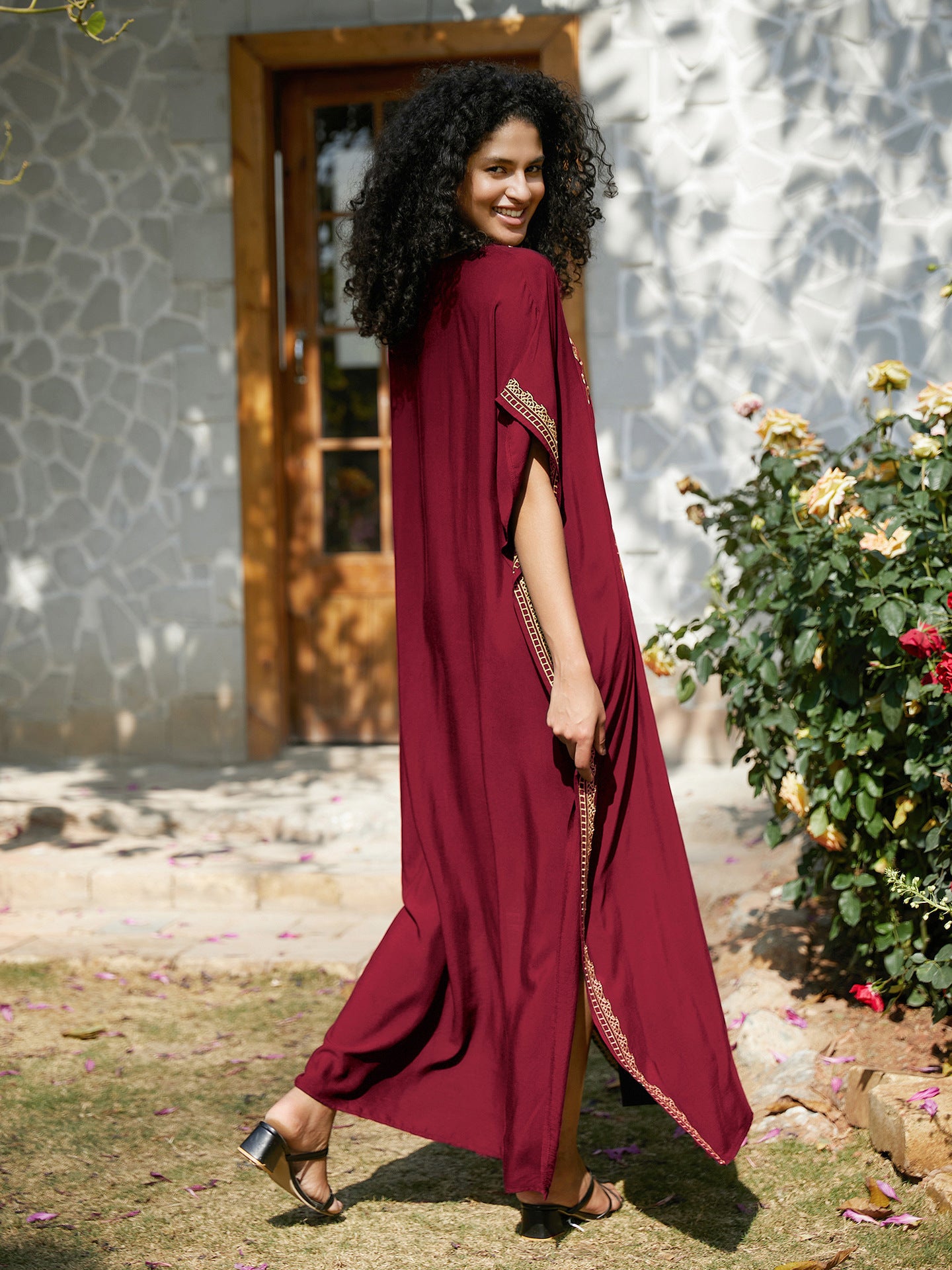 VVZ Elegant Summer V-Neck Half-Sleeve Maxi Dress
